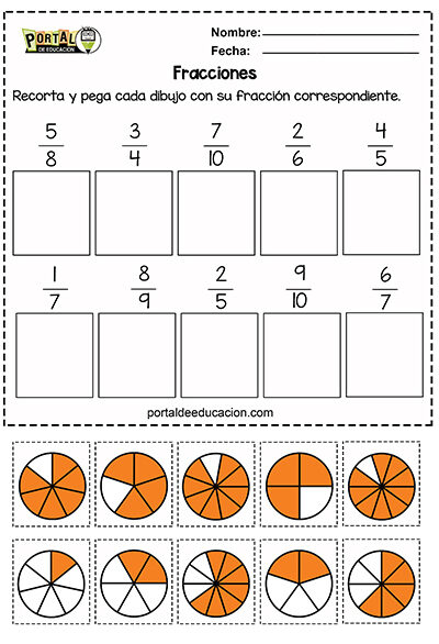 Recorta y pega cada dibujo con su fracción correspondiente